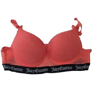 Juicy Couture Lace Bra Black Band Coral Pink Size 34B